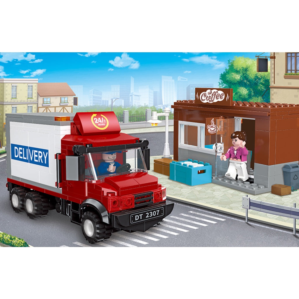 325PCS MOC City Food Delivery Truck Coffee Shop Store Figure Model Toy Building Block Brick Gift Kids Compatible Lego