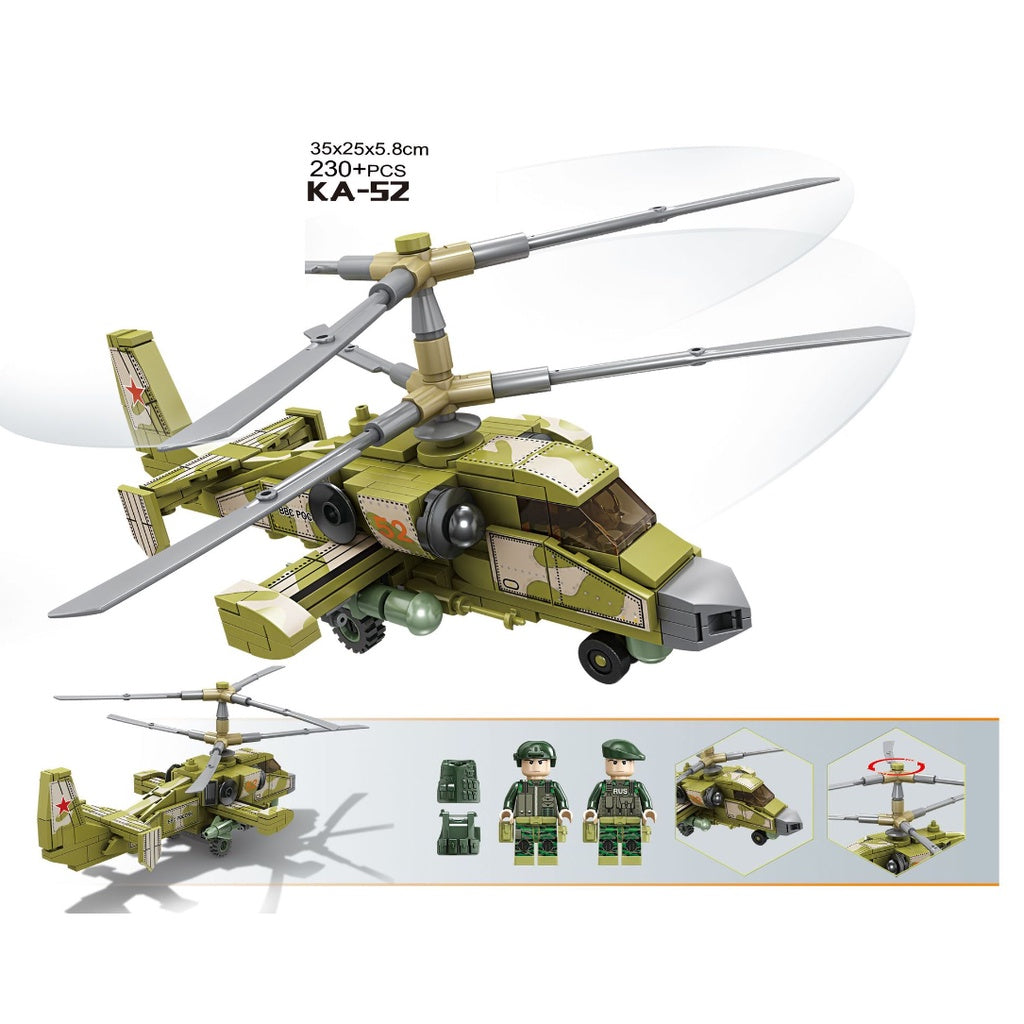 230PCS Military WW2 KA-52 Kamov Hokum-B Helicopter Figure Model Toy Building Block Brick Gift Kids Compatible Lego