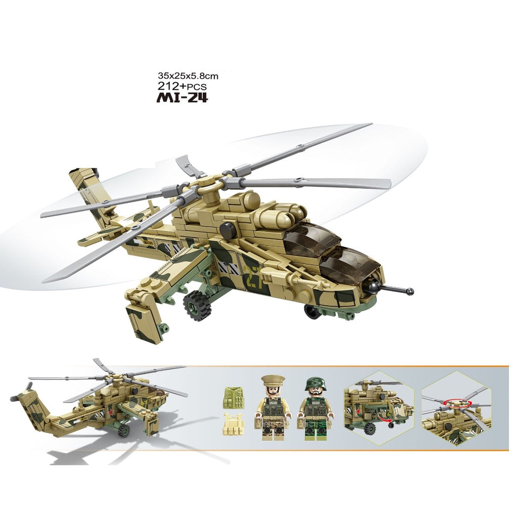 212PCS Military WW2 Mi-24 Hind Helicopter Figure Model Toy Building Block Brick Gift Kids Compatible Lego