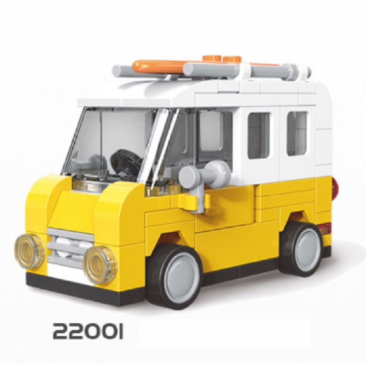 MOC Technic Speed Pull Back Mini Racing Sports Car Ambulance Fire Food Truck Bus Taxi Double Decker Van Camper Model Toy Building Block Brick Gift Kids DIY Compatible Lego Cute