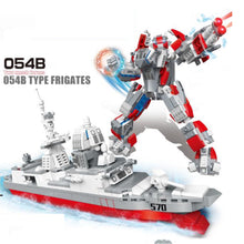 Load image into Gallery viewer, 416PCS Military 2in1 WW2 Type 054B Frigate Ship Mecha Robot Figure Model Toy Building Block Brick Gift Kids DIY Compatible Lego
