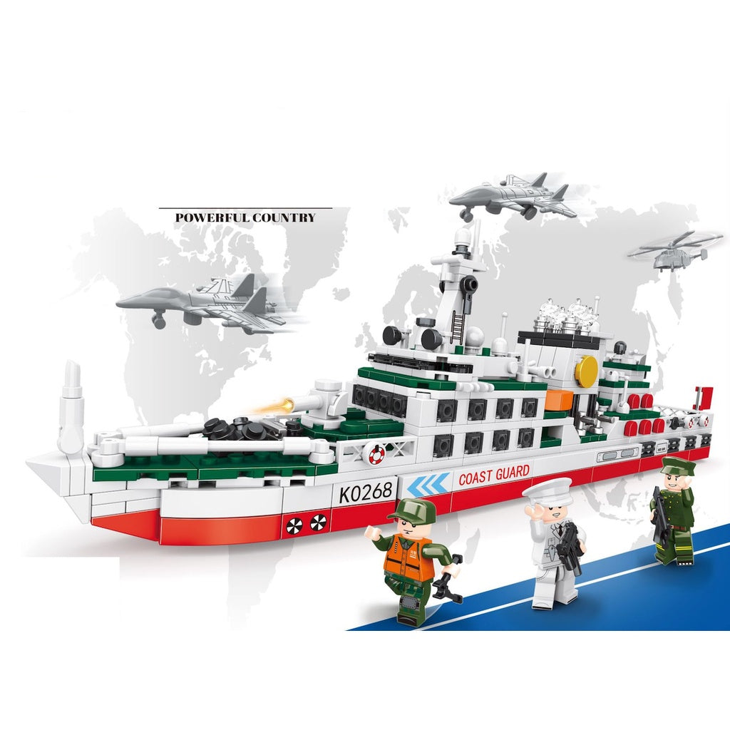 817PCS Military WW2 Coast Guard Frigate Ship Vessel Figure Model Toy Building Block Brick Gift Kids DIY Compatible Lego