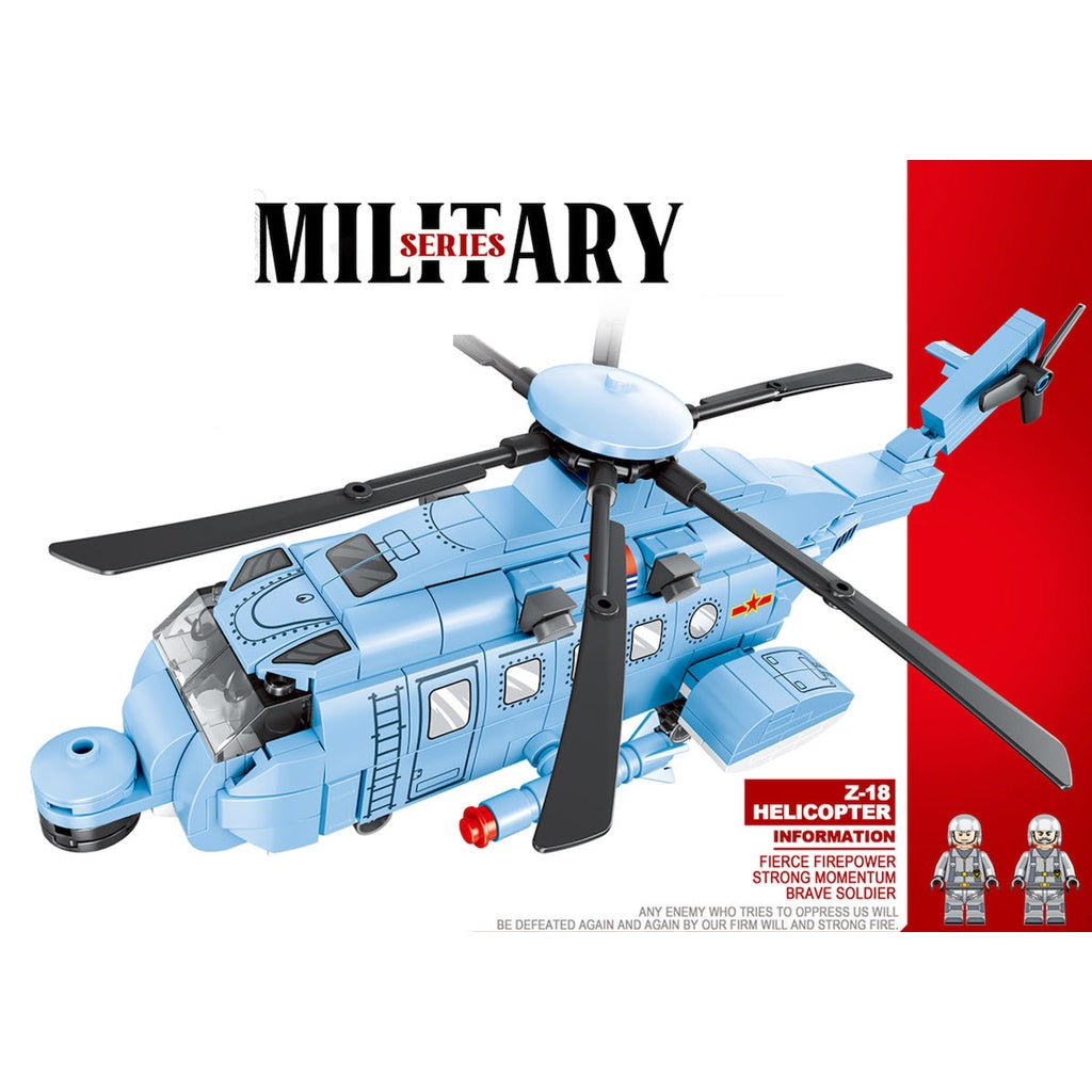 434PCS Military WW2 Z-18 Helicopter Figure Model Toy Building Block Brick Gift Kids DIY Pull Back Compatible Lego