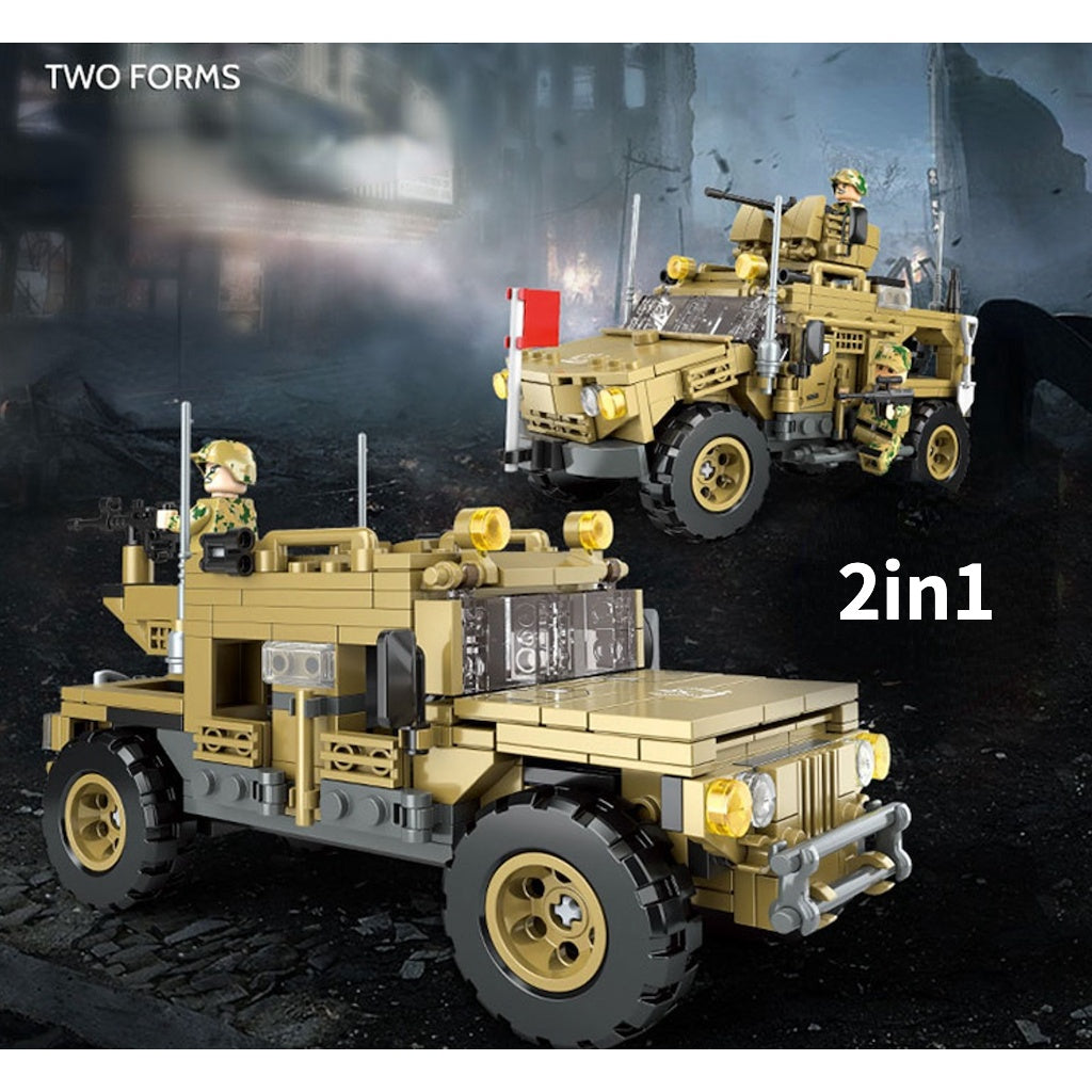 488PCS Military WW2 2in1 MRAP Mine Resistant Ambush Protected Car Figure Model Toy Building Block Brick Gift Kids DIY Compatible Lego