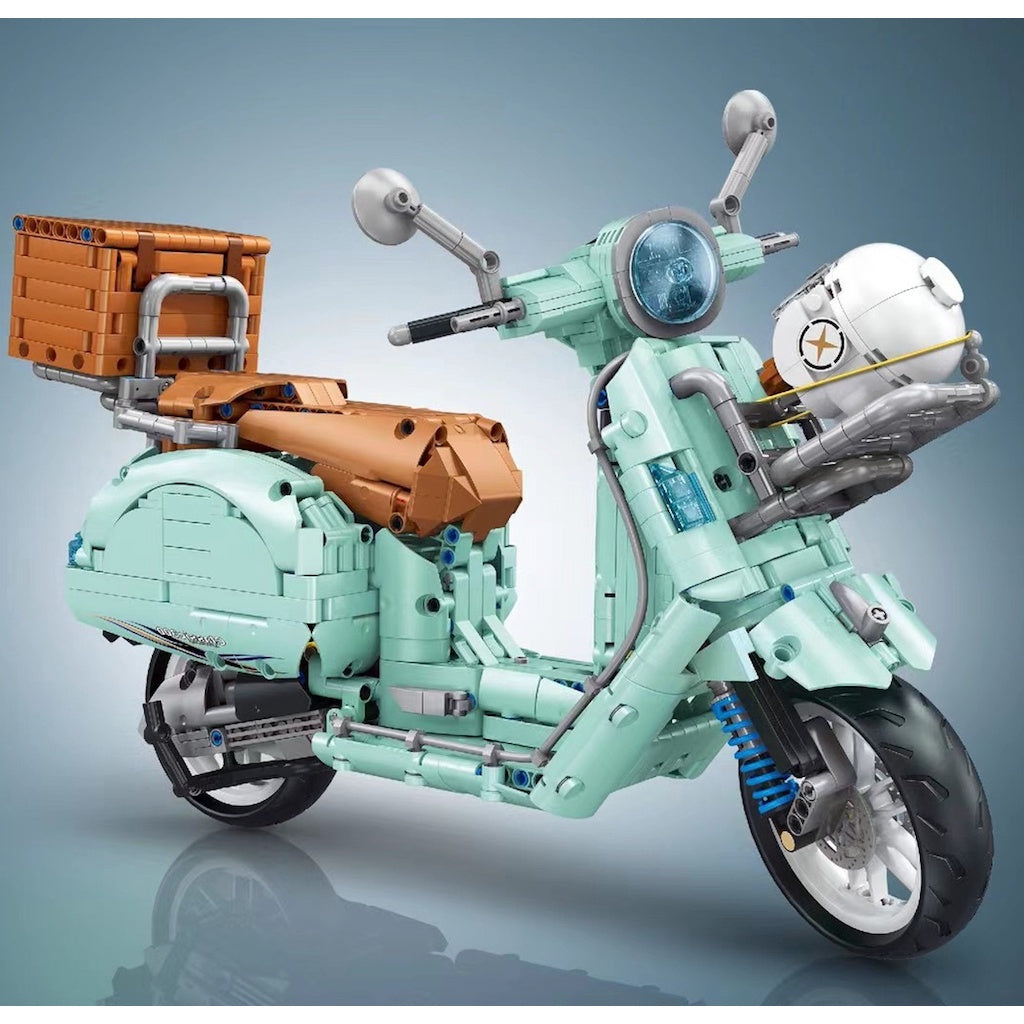 1828PCS MOC Technic Speed Green Vespa 300 Vintage Classic Motorcycle Motor Bike Model Toy Building Block Brick Gift Kids DIY Compatible Lego 1:5