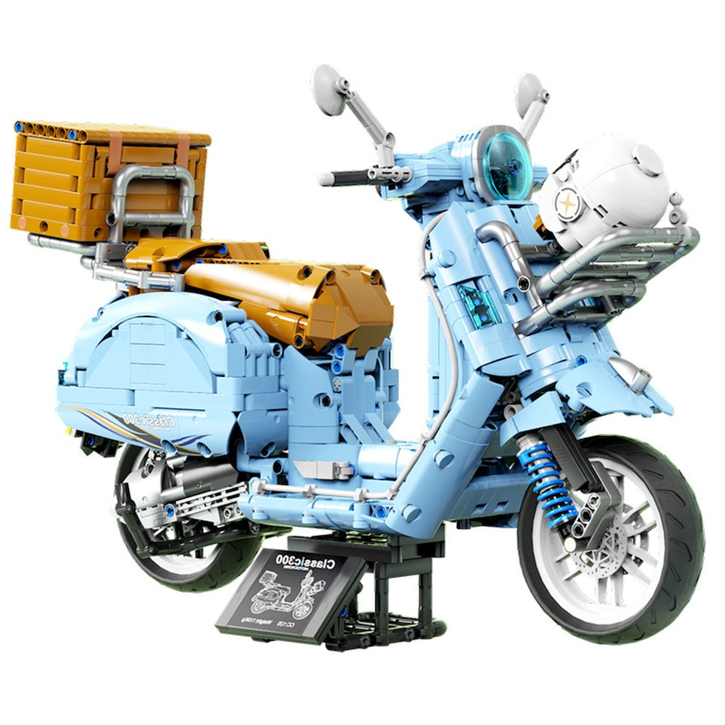 1828PCS MOC Technic Speed Blue Vespa 300 Vintage Classic Motorcycle Motor Bike Model Toy Building Block Brick Gift Kids DIY Compatible Lego 1:5