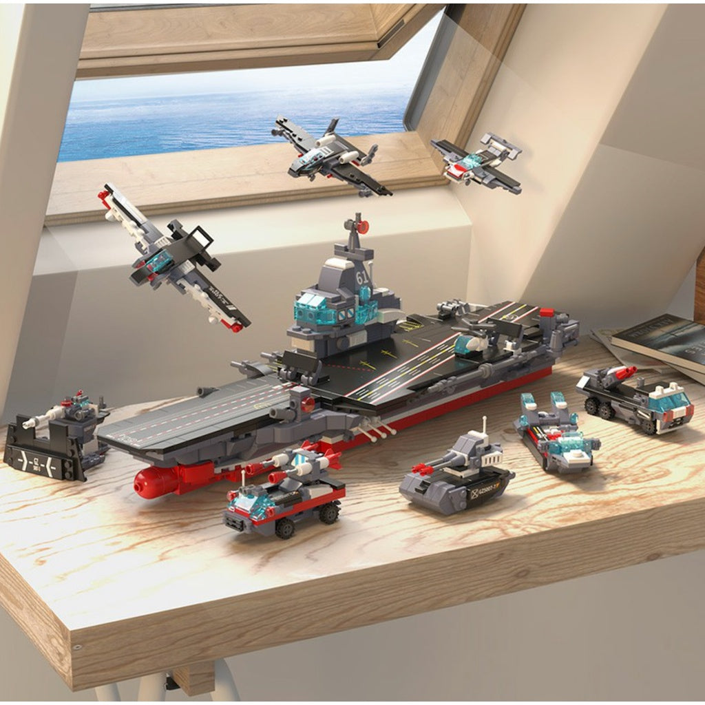 736PCS MOC Military WW2 8in1 Fujian Class Aircraft Carrier Model Toy Building Block Brick Gift Kids DIY Compatible Lego