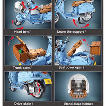 Load image into Gallery viewer, 1828PCS MOC Technic Speed Blue Vespa 300 Vintage Classic Motorcycle Motor Bike Model Toy Building Block Brick Gift Kids DIY Compatible Lego 1:5
