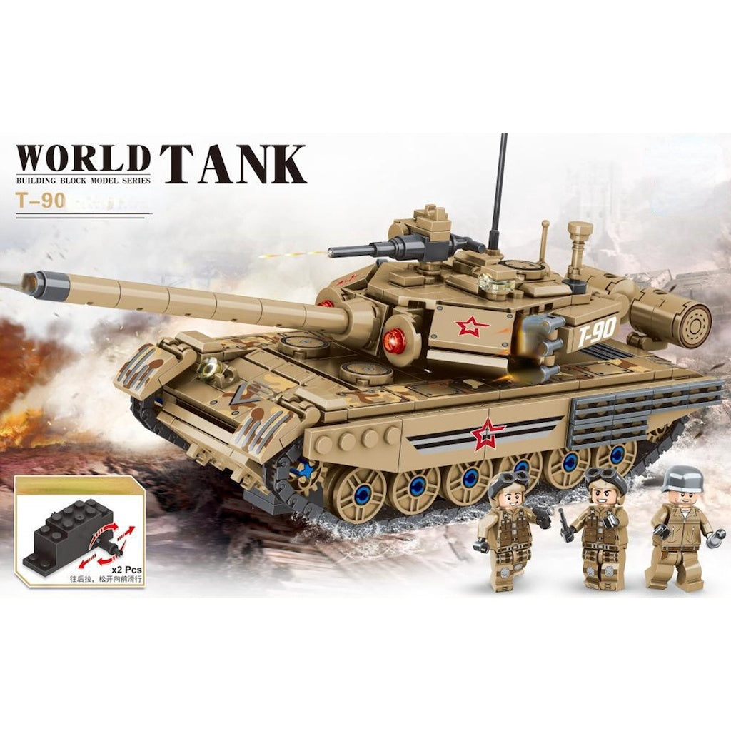 625PCS Military WW2 Pull Back T90 Main Battle Tank Figure Model Toy Building Block Brick Gift Kids DIY Compatible Lego